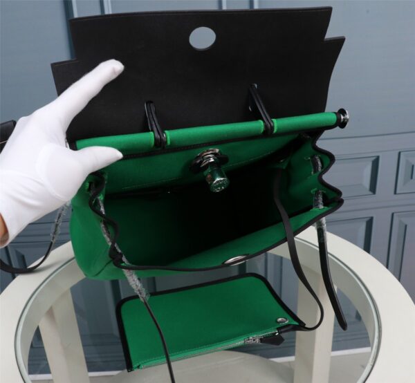 Hermes Herbag Rucksack Handbag - Emerald Green/Black - Image 2