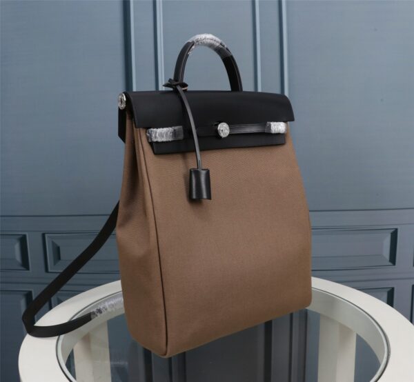 Hermes Herbag Rucksack Handbag - Elephant Grey/Black - Image 5