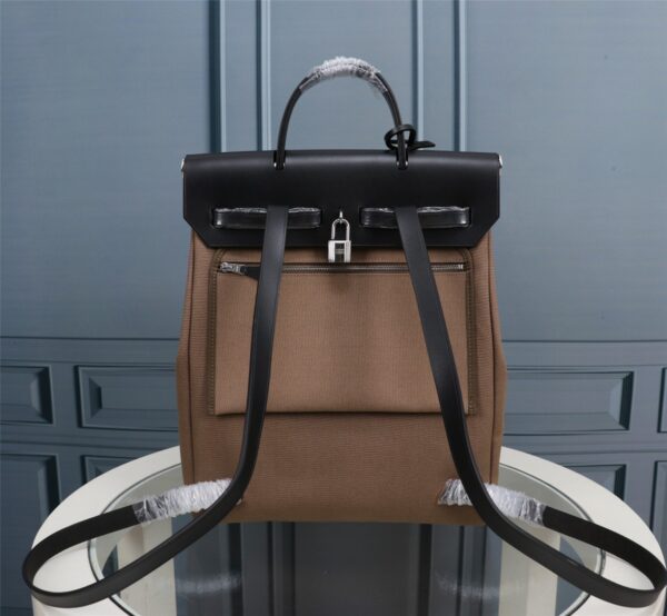 Hermes Herbag Rucksack Handbag - Elephant Grey/Black - Image 4