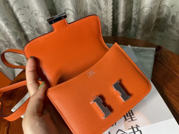 Hermes Kang Kangjia's Mini Handbag - Orange (Silver Buckle) - Image 3