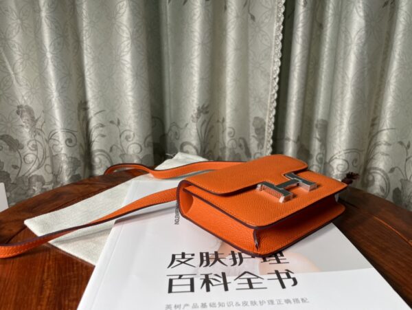 Hermes Kang Kangjia's Mini Handbag - Orange (Silver Buckle) - Image 4