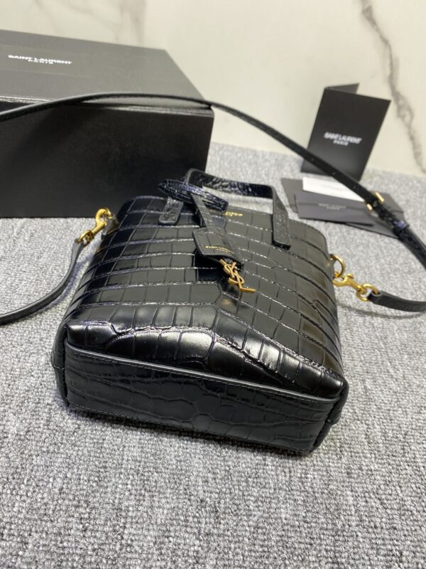 YSL Mini Crocodile Pattern Tote Bag - Black - Image 4