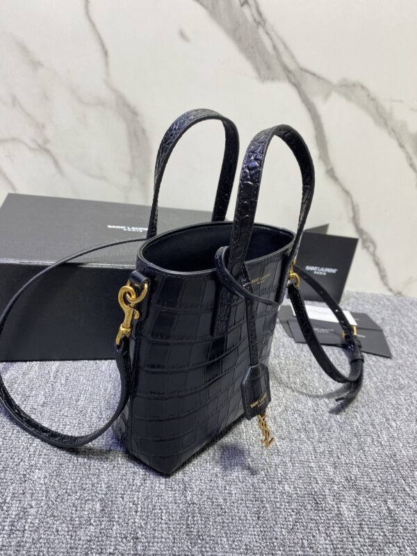 YSL Mini Crocodile Pattern Tote Bag - Black - Image 3