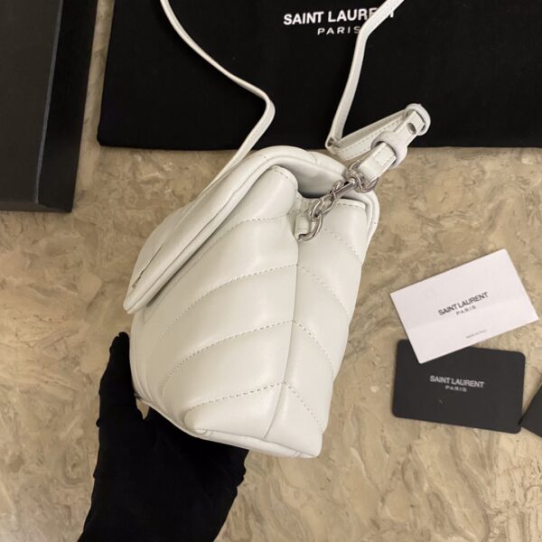 YSL LouLou Y-Shaped Satchel Small Handbag - White (Silver Logo) - Image 4