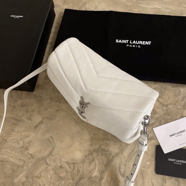 YSL LouLou Y-Shaped Satchel Small Handbag - White (Silver Logo) - Image 3