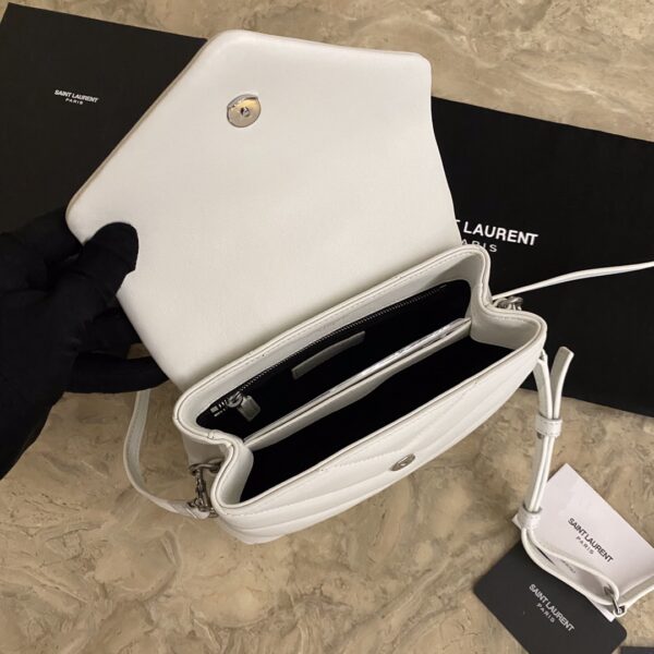 YSL LouLou Y-Shaped Satchel Small Handbag - White (Silver Logo) - Image 2